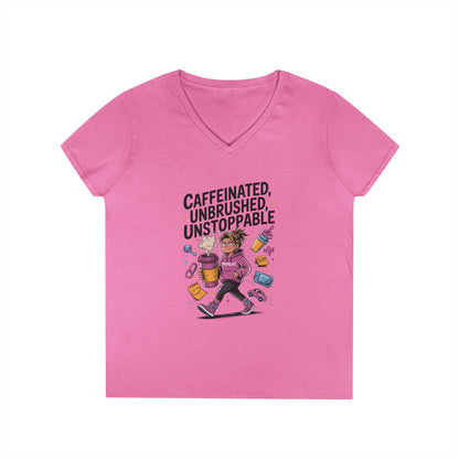 Caffeinated V-Neck Tee, Coffee Lover Shirt, Gift for Moms, Motivation T-Shirt, Mother's Day Gift for Tired Moms,  Mother's Day Gift