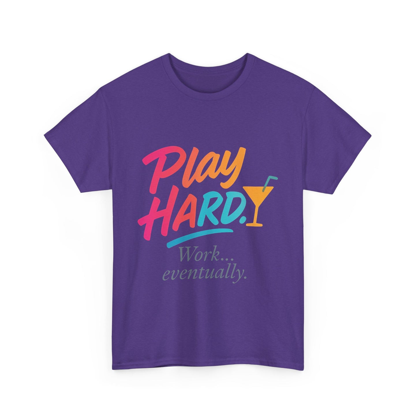 Play Hard Work Eventually T-Shirt, Funny Cocktail Graphic Tee, Pink Womens Party Shirt, Relaxed Vacation Top