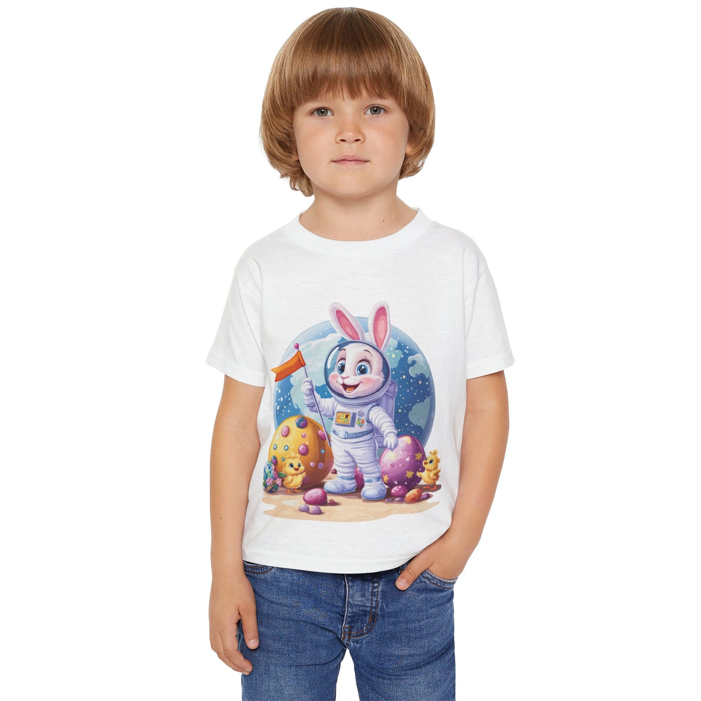 Kids Easter Astronaut Bunny T-Shirt, Space Bunny with Eggs, Galaxy Adventure Tee, Cute Bunny Gift for Boys and Girls, Easter Gift Toddler