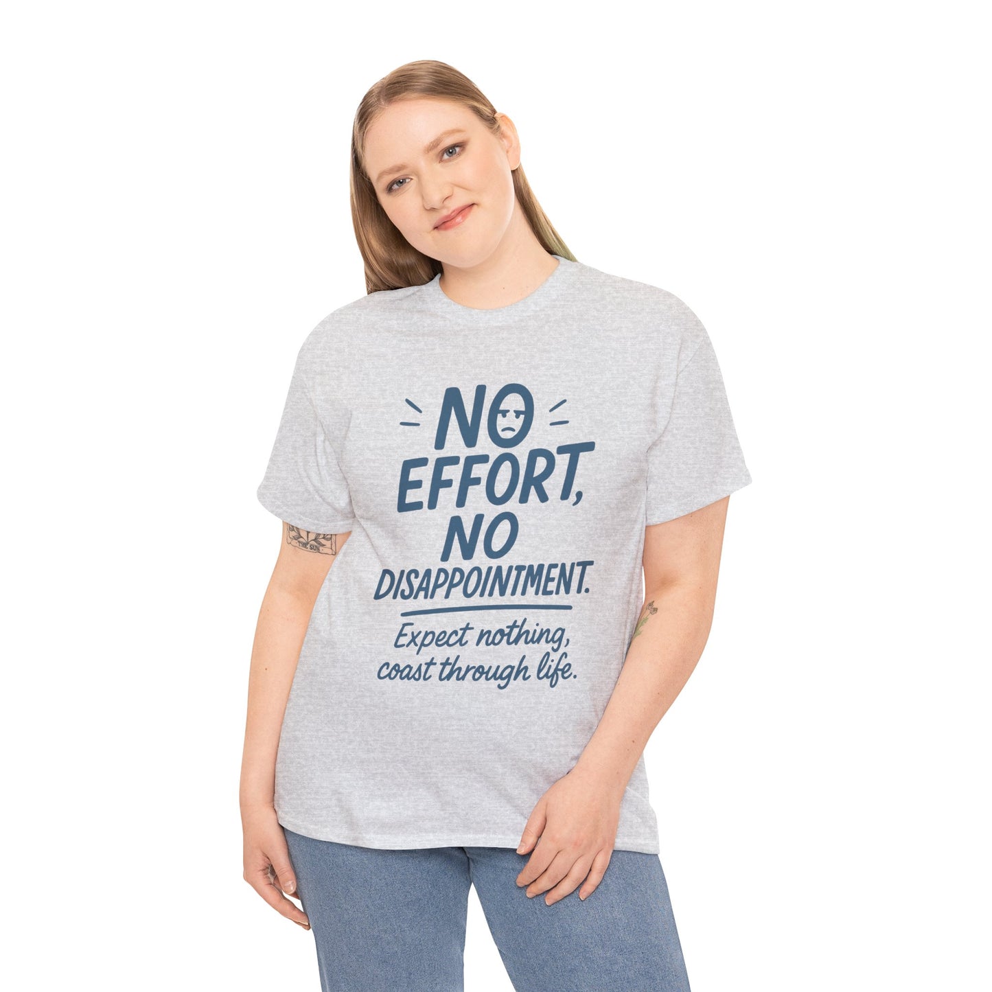 Funny No Effort Womens T-Shirt, No Disappointment Lazy Life Quote Shirt, Cute Graphic Tee for Her, Life Philosophy Shirt, Gift Idea
