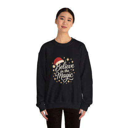 Believe in the Magic Women's Christmas Shirt, Santa Hat Holiday Cozy Sweatshirt, Women's Heavy Blend™ Crewneck Sweatshirt