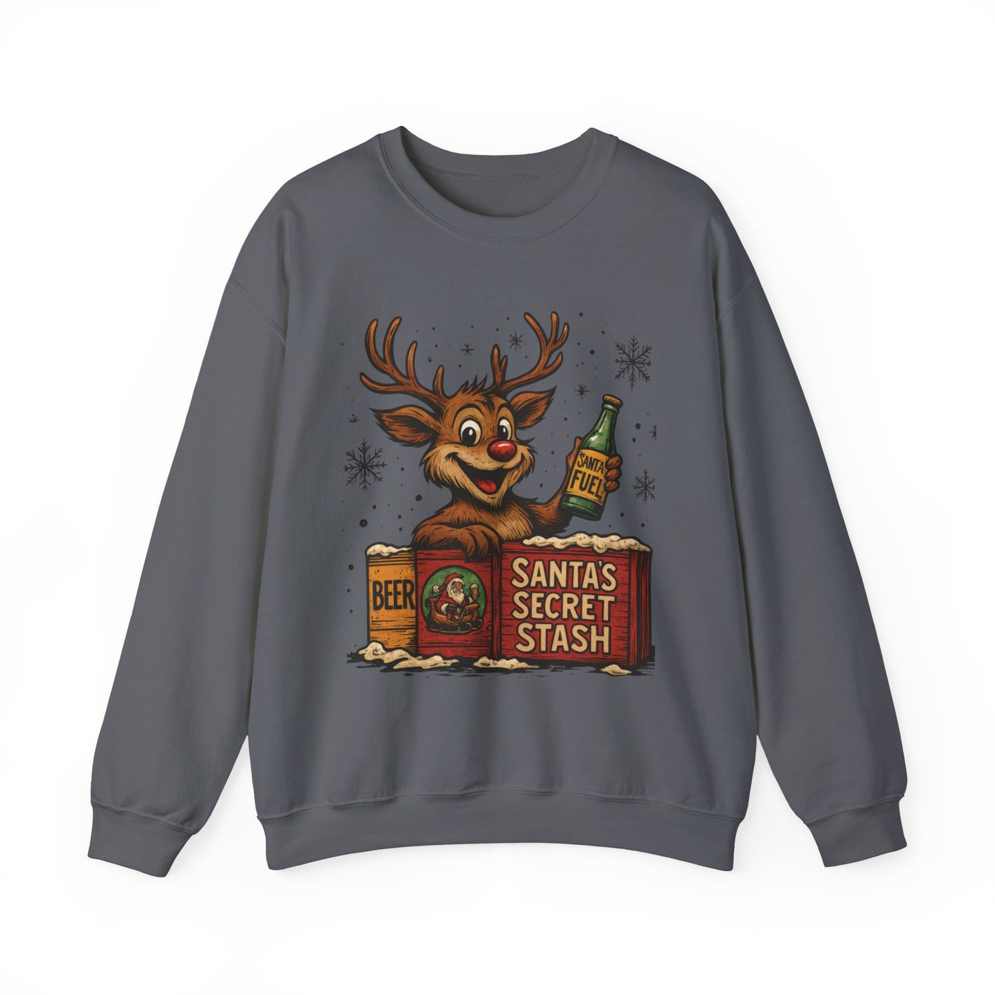 Mens Funny Christmas Sweatshirt, Santa's Secret Stash Reindeer Pullover, Men's Heavy Blend™ Crewneck Sweatshirt