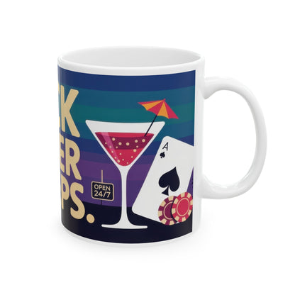 LUCK NEVER SLEEPS Mug, Retro Vegas Slot Machine Coffee Cup, Casino Gift, Gambling Lover Gift Idea, Perfect for Gamers, Poker Nights