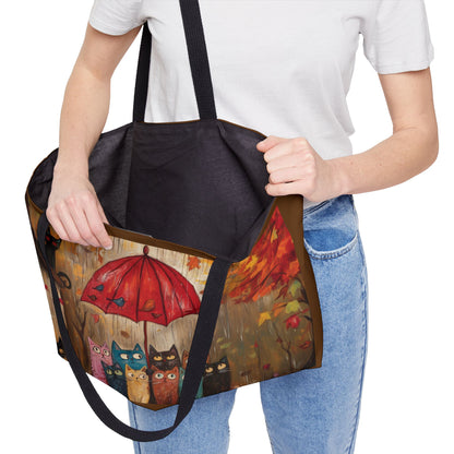 Autumn Cat Parade Weekender Tote Bag, Perfect for Travel, Cat Lovers, Fall Decor, Weekend Getaway, Stylish Storage