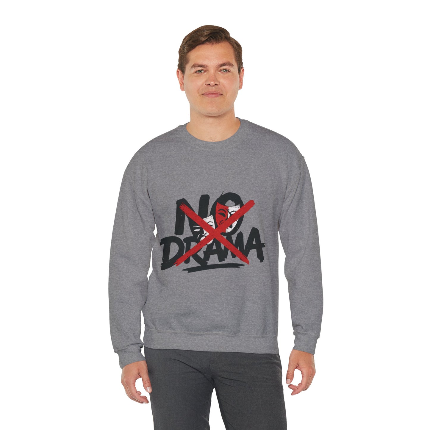 No Drama Mens Crewneck Sweatshirt, Casual Everyday Wear, Gift for Friends, Relaxed Vibes, Comfortable Fashion