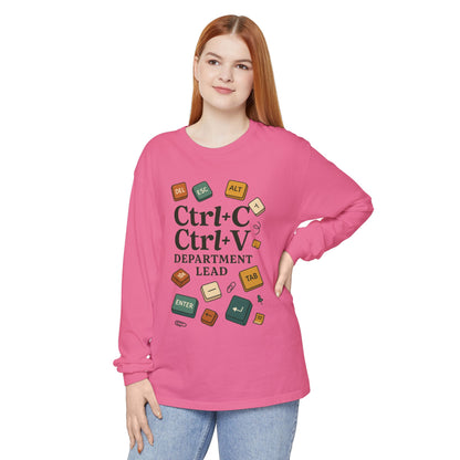 Graphic Long Sleeve Tee, Ctrl+C Ctrl+V Department Lead, Funny Office Humor Shirt, Programmer Gift, Tech Nerd Tee, IT Department Apparel