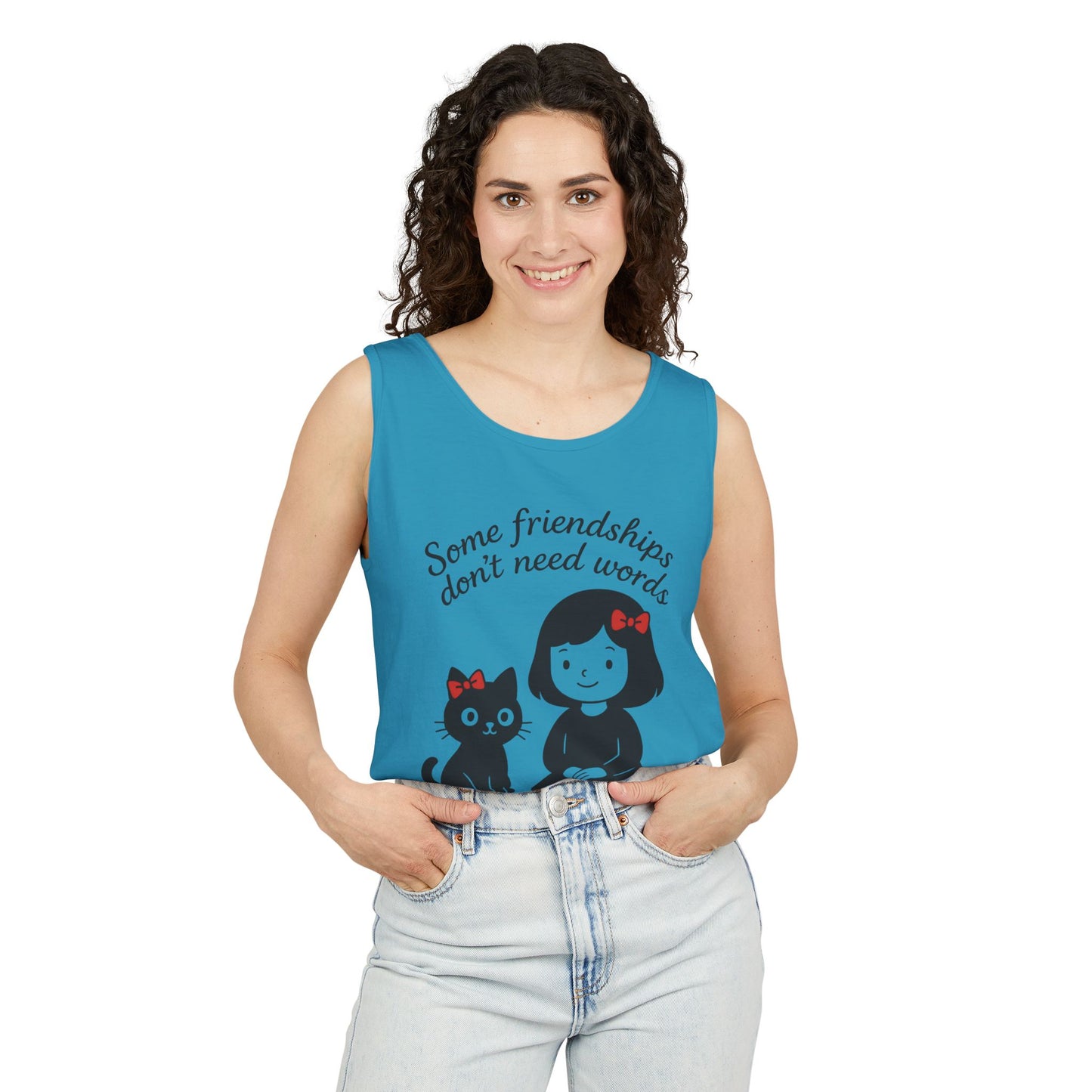Friendship Tank Top, Cute Cat Lovers Gift, Womens Summer Apparel, Perfect for Casual Outings, Friendship Day, Cat Mom Tees
