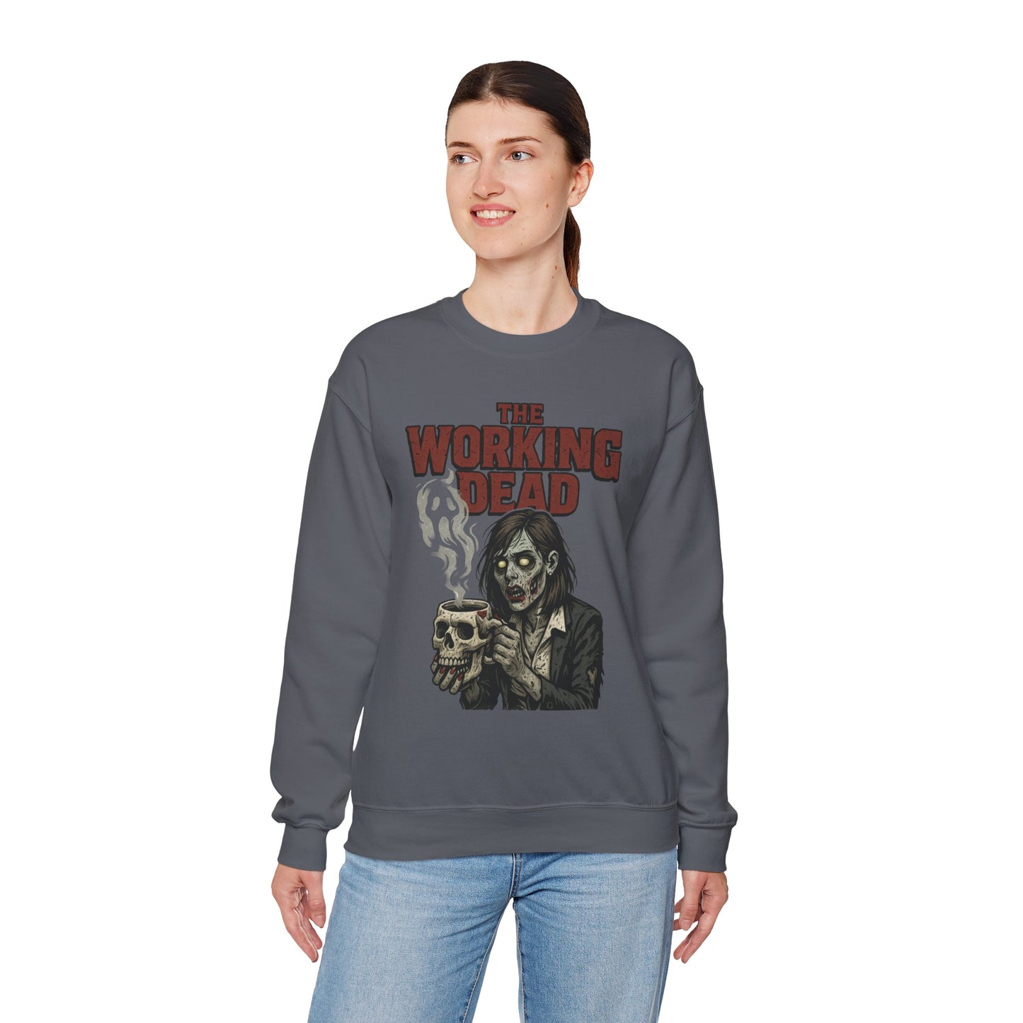 The Working Dead Women's Zombie Sweatshirt, Halloween Zombie Top, Work Humor Sweatshirt, Women's Heavy Blend™ Crewneck Sweatshirt