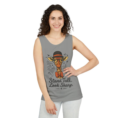 Giraffe Inspirational Tank Top, Stand Tall Look Sharp Shirt, Unisex Summer Apparel, Cute Animal Gift, Zoo Lover's Fashion