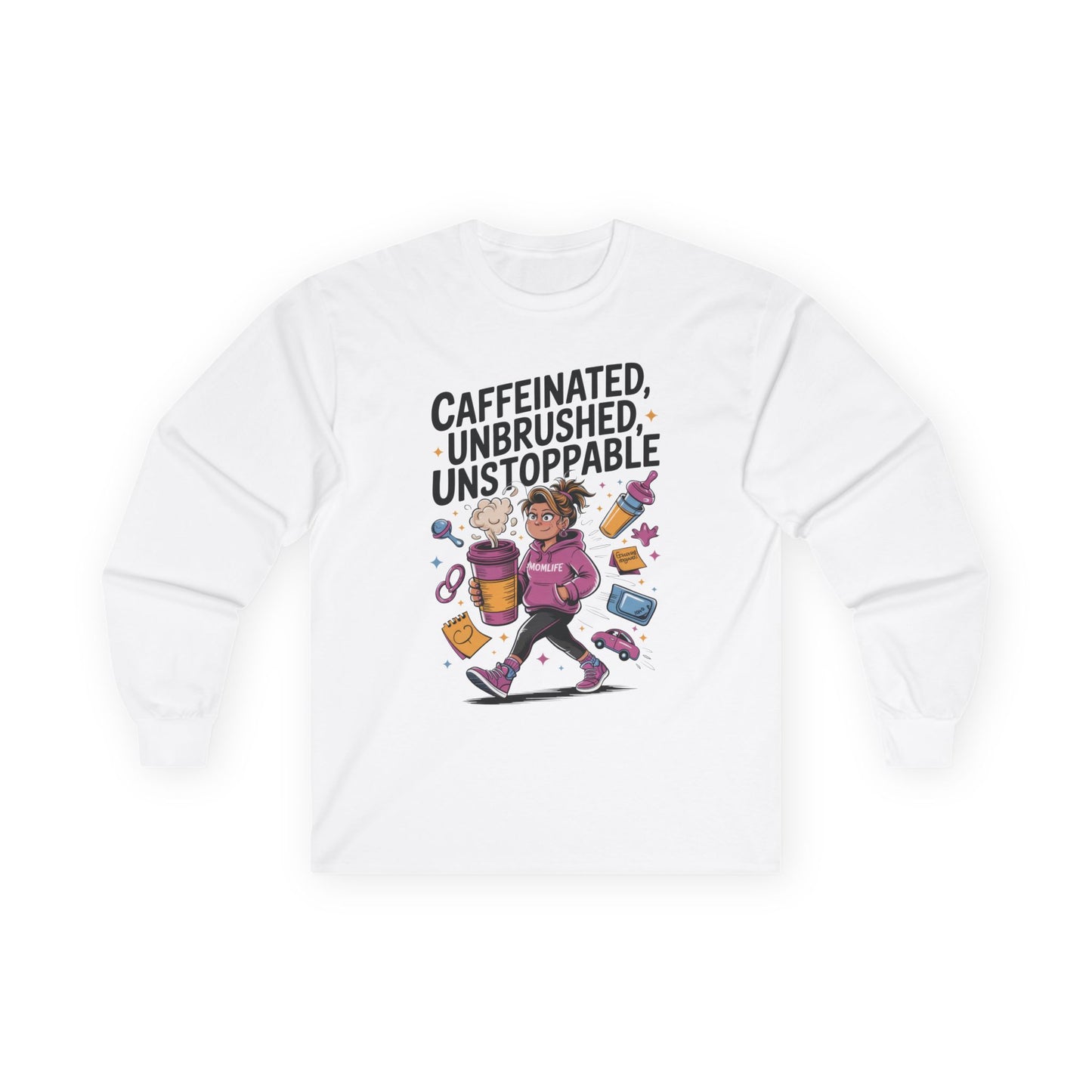 Caffeinated Mom Long Sleeve, Mother's Day Gift,New Mother Tired Mother Gift, Coffee Lover Gift, Coffee Addict Mom Long Sleeve Tee