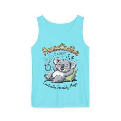 Procrastination Expert Womens Tank Top, Funny Gift for Lazy Days, Relaxed Fit Tee, Casual Summer Wear, Koala Graphic Top, Motivational Apparel