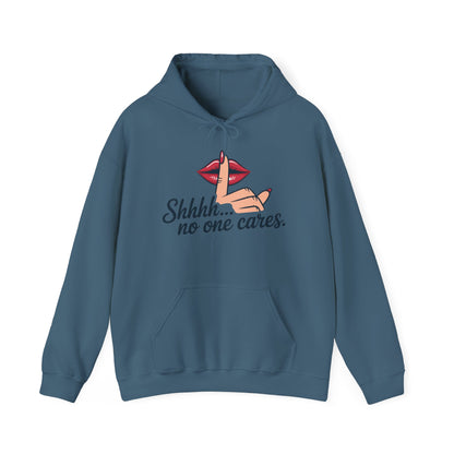 Shhh... No One Cares Hoodie, Funny Sweatshirt, Womens Pullover, Casual Wear, Gift for Friends, Cozy Outfit