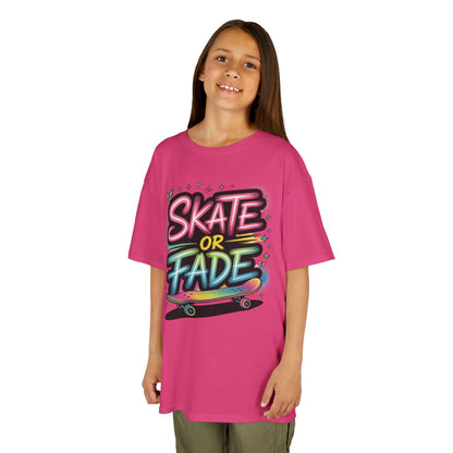 Skate Or Fade Girls Shirt, Colorful Graffiti Skateboarding Tee, Kids Heavy Cotton™ Tee