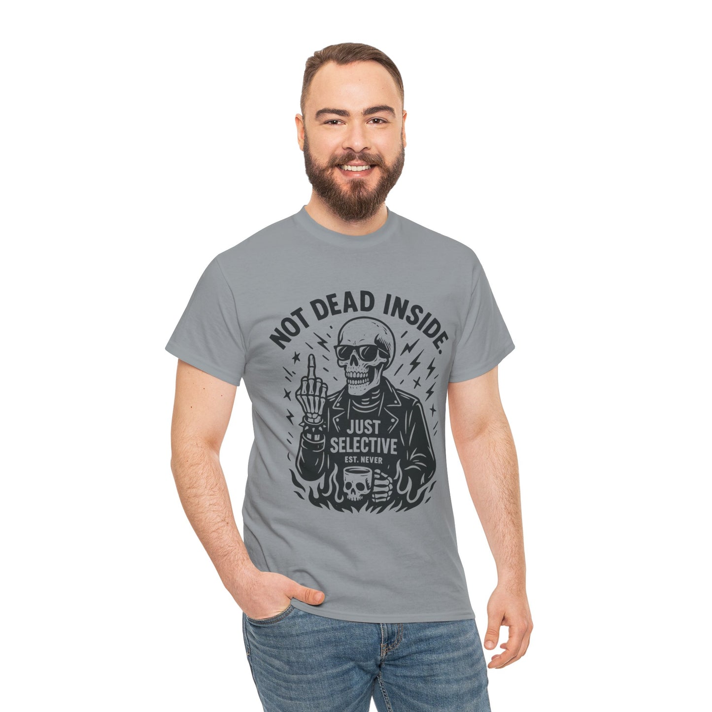 Mens Dark Humor Graphic Shirt, Not Dead Inside, Funny Graphic Shirt for Casual Wear, Gifts for Him, Halloween, Occasions, Funny Skeleton Tee