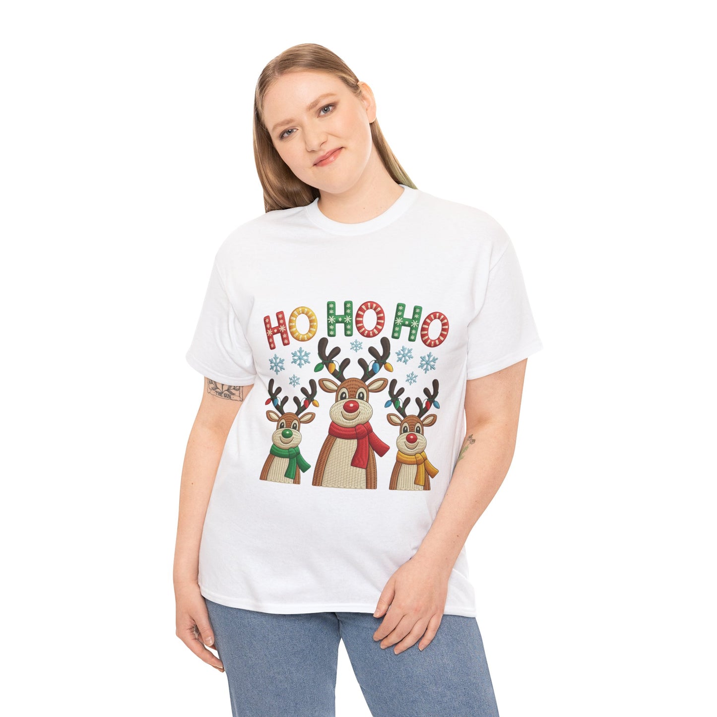 Ho Ho Ho Reindeer T-Shirt, Cute Christmas Tee for Women