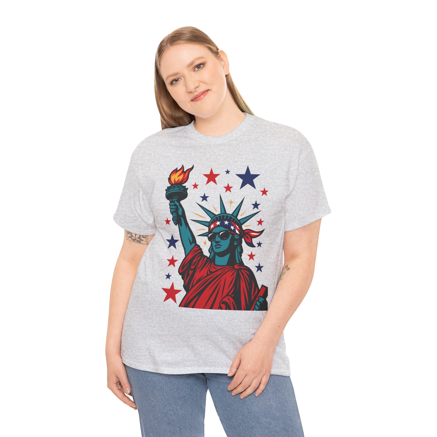 Lady Liberty Pop Art T-Shirt, Patriotic 4th of July Women’s Tee, Retro USA Bandana Statue Shirt