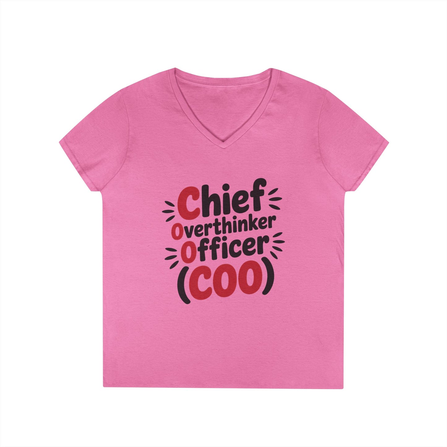 Ladies' V-Neck T-Shirt, Women's COO T-Shirt, Chief Overthinker Officer Funny Graphic Tee, Sarcastic Work Shirt