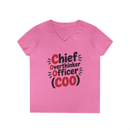 Ladies' V-Neck T-Shirt, Women's COO T-Shirt, Chief Overthinker Officer Funny Graphic Tee, Sarcastic Work Shirt