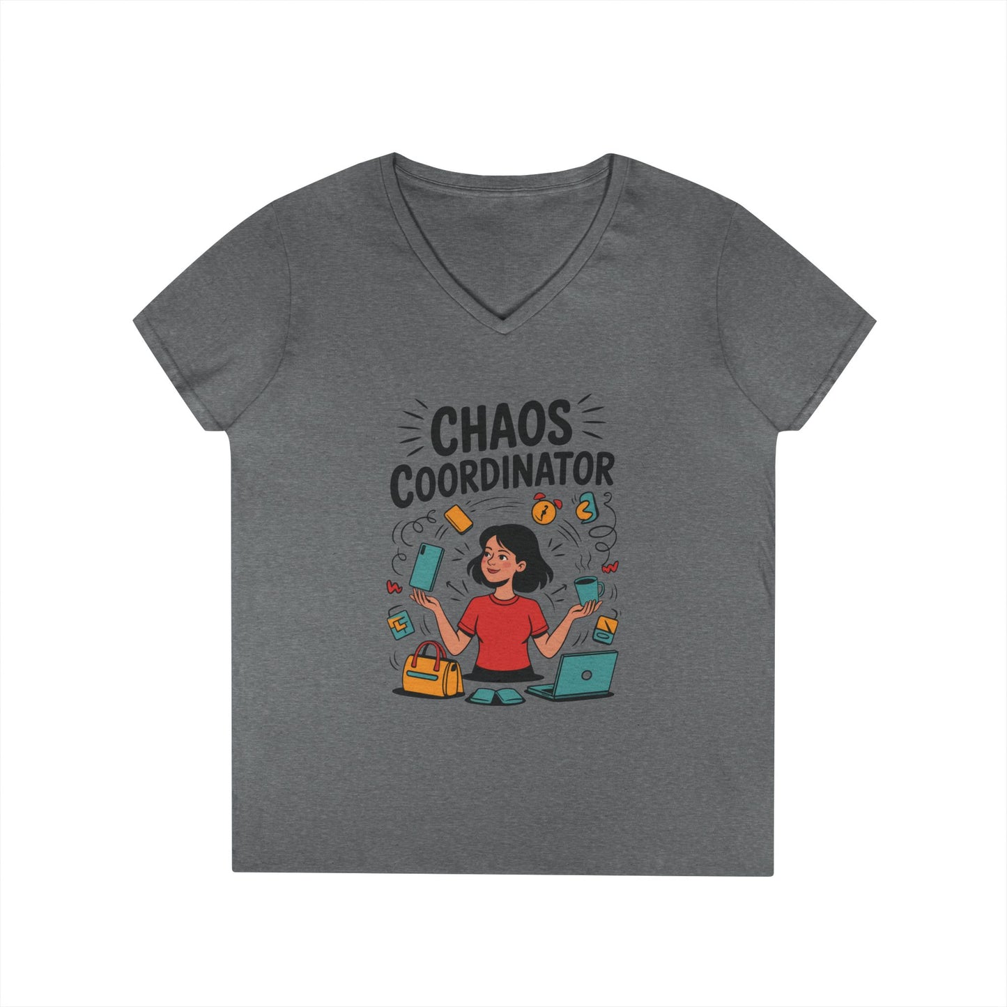 Chaos Coordinator Ladies' V-Neck T-Shirt, Funny Mom Shirt, Multitasking Mom Gift, Busy Mom Life Tee, Cute Mother's Day Gift for Mom