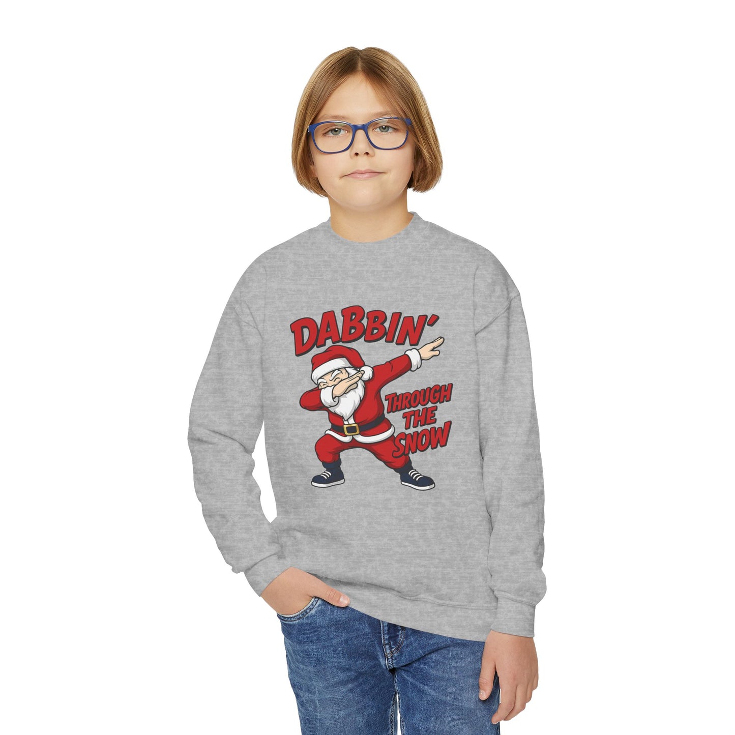 Dabbin Santa Youth Christmas Sweatshirt, Funny Holiday Jumper for Boys