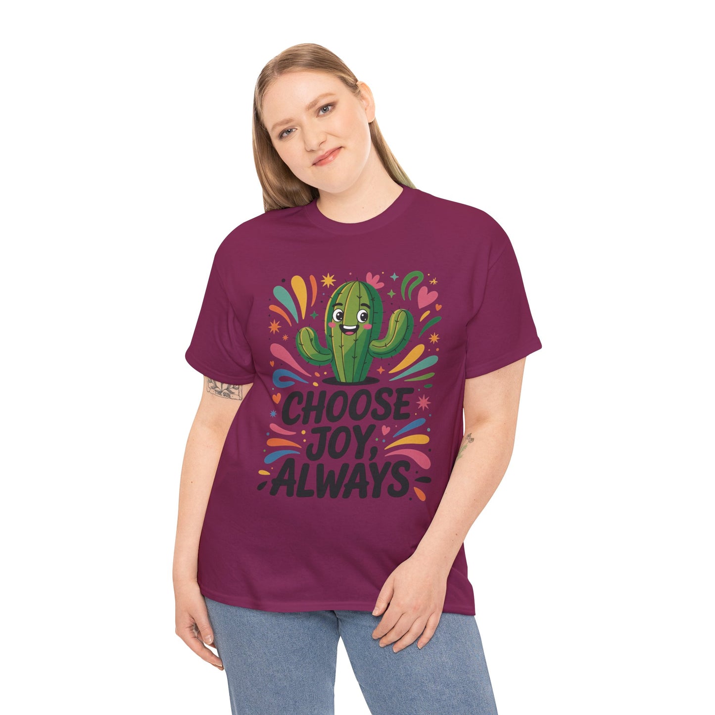 Choose Joy Always Cactus Women's Tee, Women's Casual T-Shirt, Happy Vibes Apparel, Positive Quote Shirt, Joyful Statement Tee