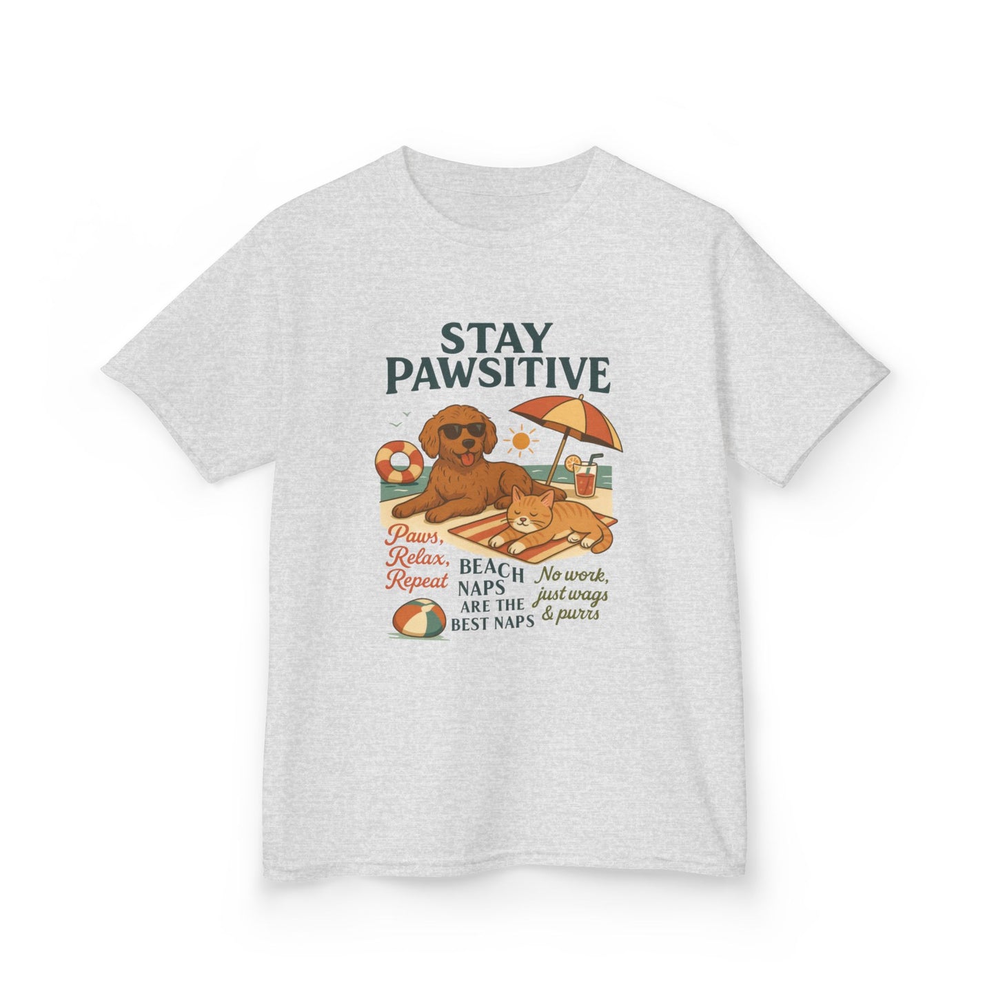 Kids Beach Vibes Tee - Stay Pawsitive, Summer Fun Shirt, Dog Lover Gift, Vacation Outfit, Beach Day Apparel