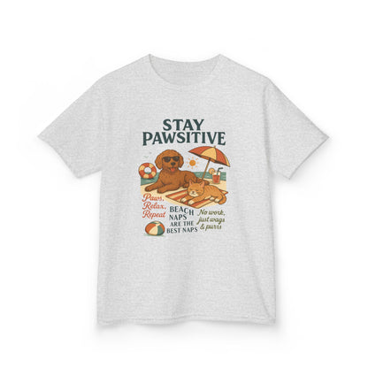 Kids Beach Vibes Tee - Stay Pawsitive, Summer Fun Shirt, Dog Lover Gift, Vacation Outfit, Beach Day Apparel