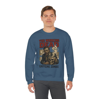 The Working Dead Men's Funny Zombie Sweatshirt, Office Humor Crewneck, Halloween Zombie Top, Coffee Zombie Sweatshirt