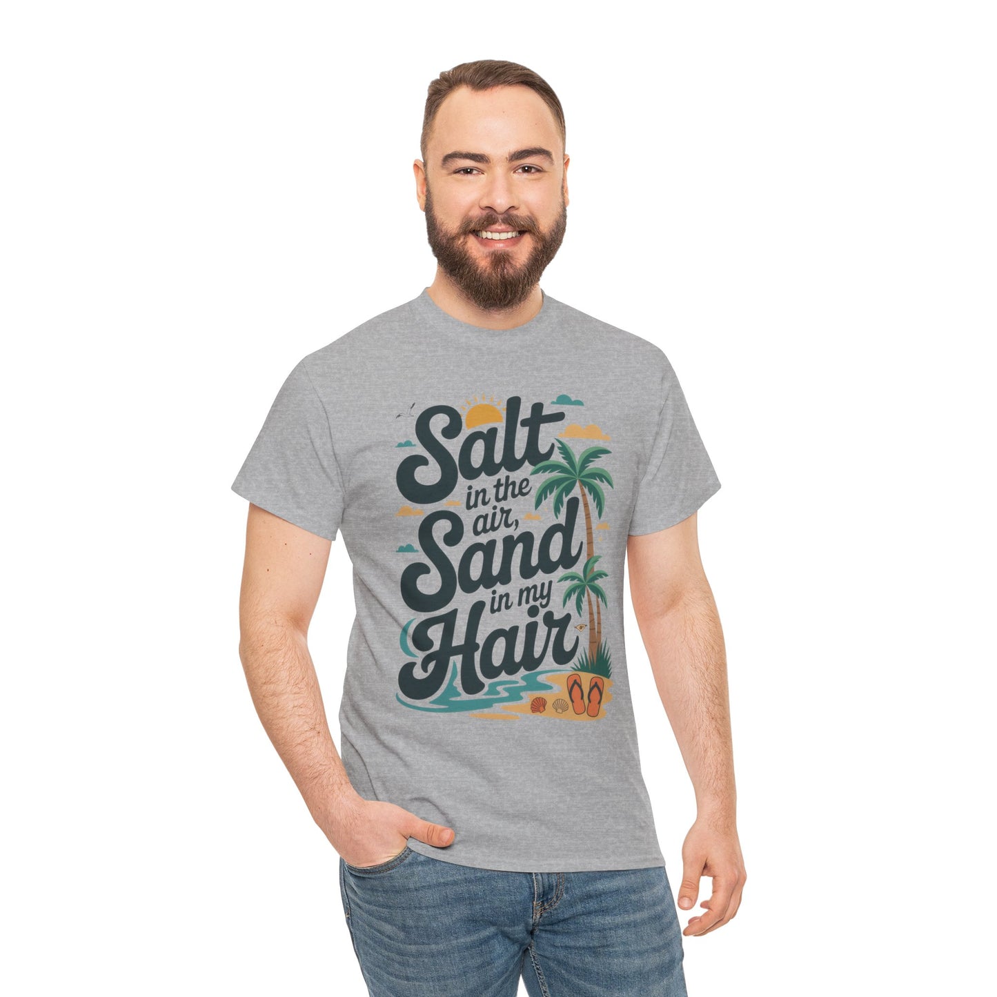 Salt in the Air Sand in My Hair Shirt, Beach Summer Vibes Graphic T-Shirt, Tropical Ocean Palm Design, Ocean-Themed Shirt, Gift Beach Lovers