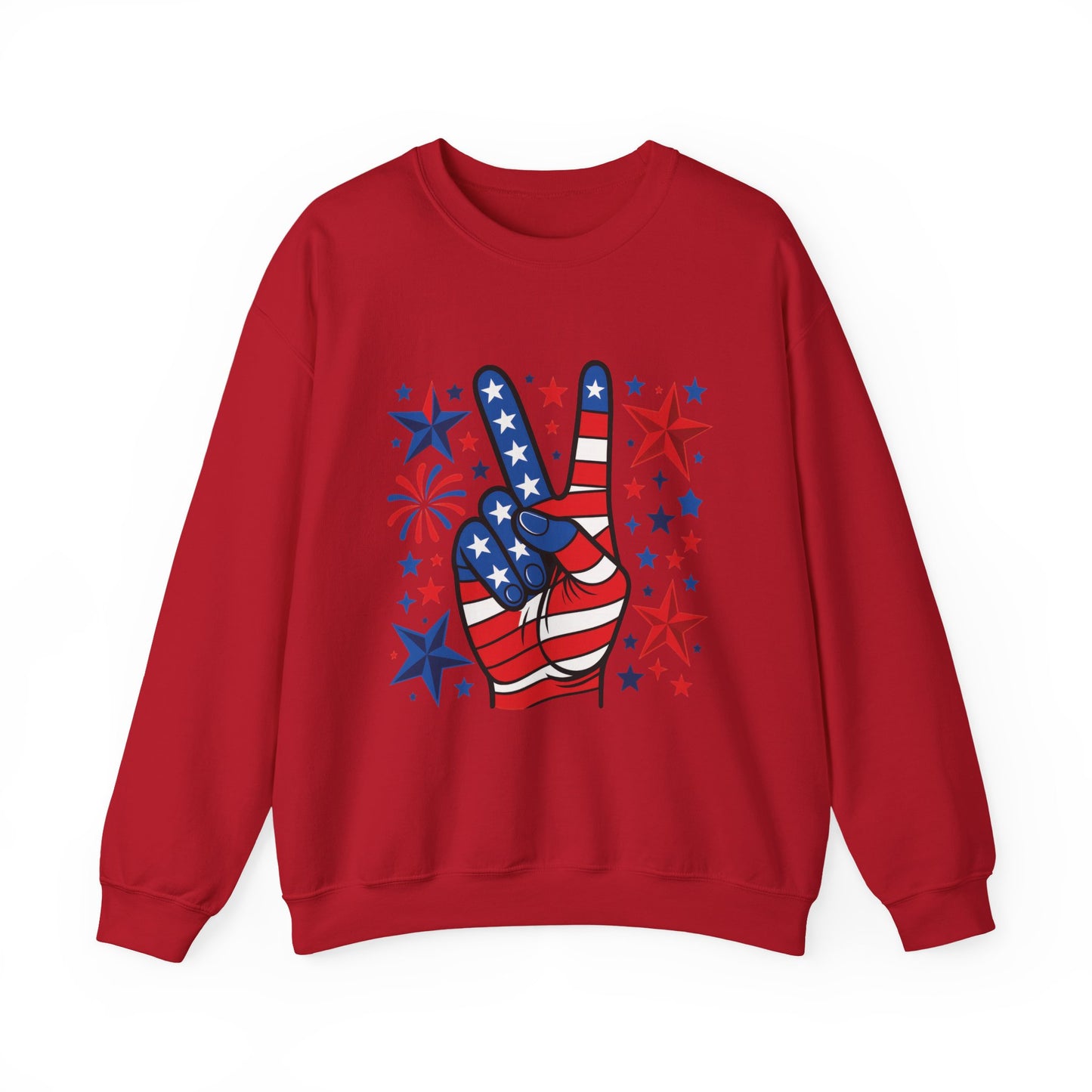 Patriotic Peace Crewneck Sweatshirt - Unisex Heavy Blend, 4th of July Clothing, Peace Sign Design, Casual Wear, Gift for Him/Her