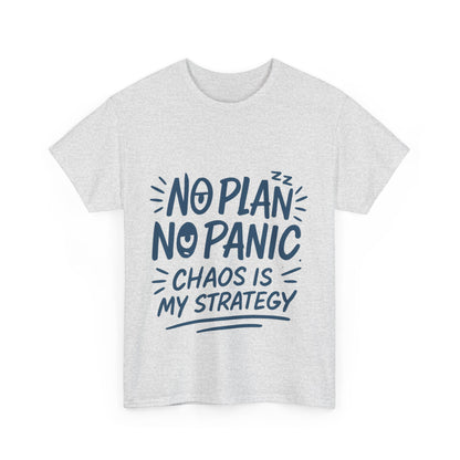 Funny Chaos Quote Mens T-Shirt, No Plan No Panic Humor Shirt, Casual Graphic Tee Gift for Him, Relaxed Fit