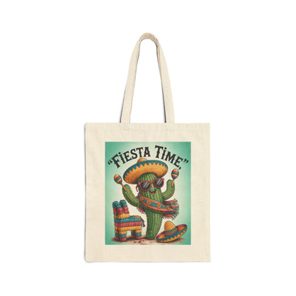 Fiesta Time Cactus Tote Bag, Colorful Funny Sombrero Maracas Piñata Mexican Party Gift Bag, Summer Vibes Canvas Bag