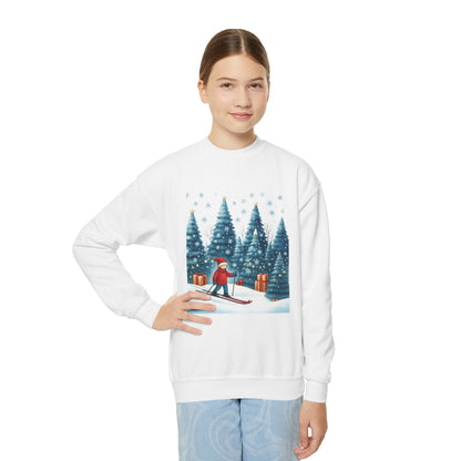 Kids Christmas Skiing Sweatshirt, Cute Holiday Winter Pullover, Youth Crewneck Sweatshirt