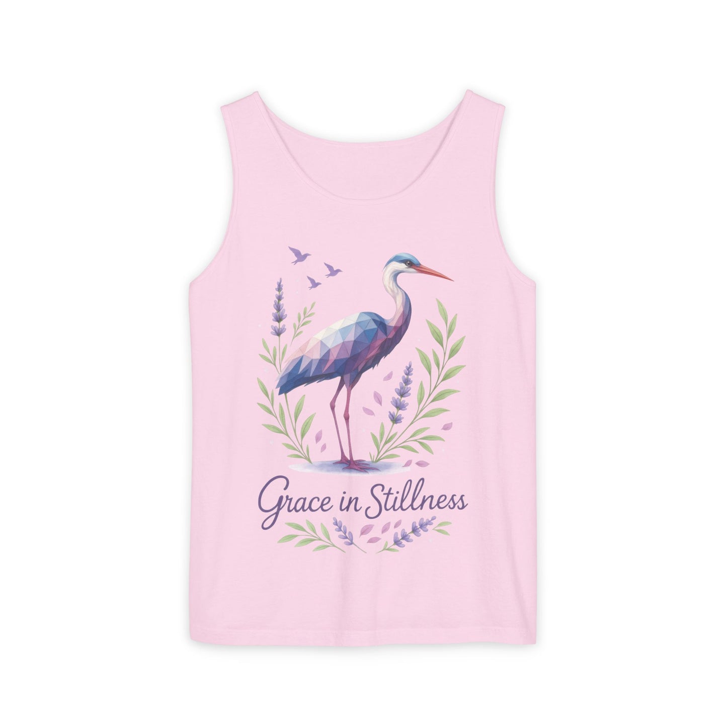 Polygonal Heron Graphic Tank, Womens Artistic Bird Summer Top, Geometric Crane, Bird Lovers Gift, Yoga Shirt, Fitness Apparel, Casual Wear