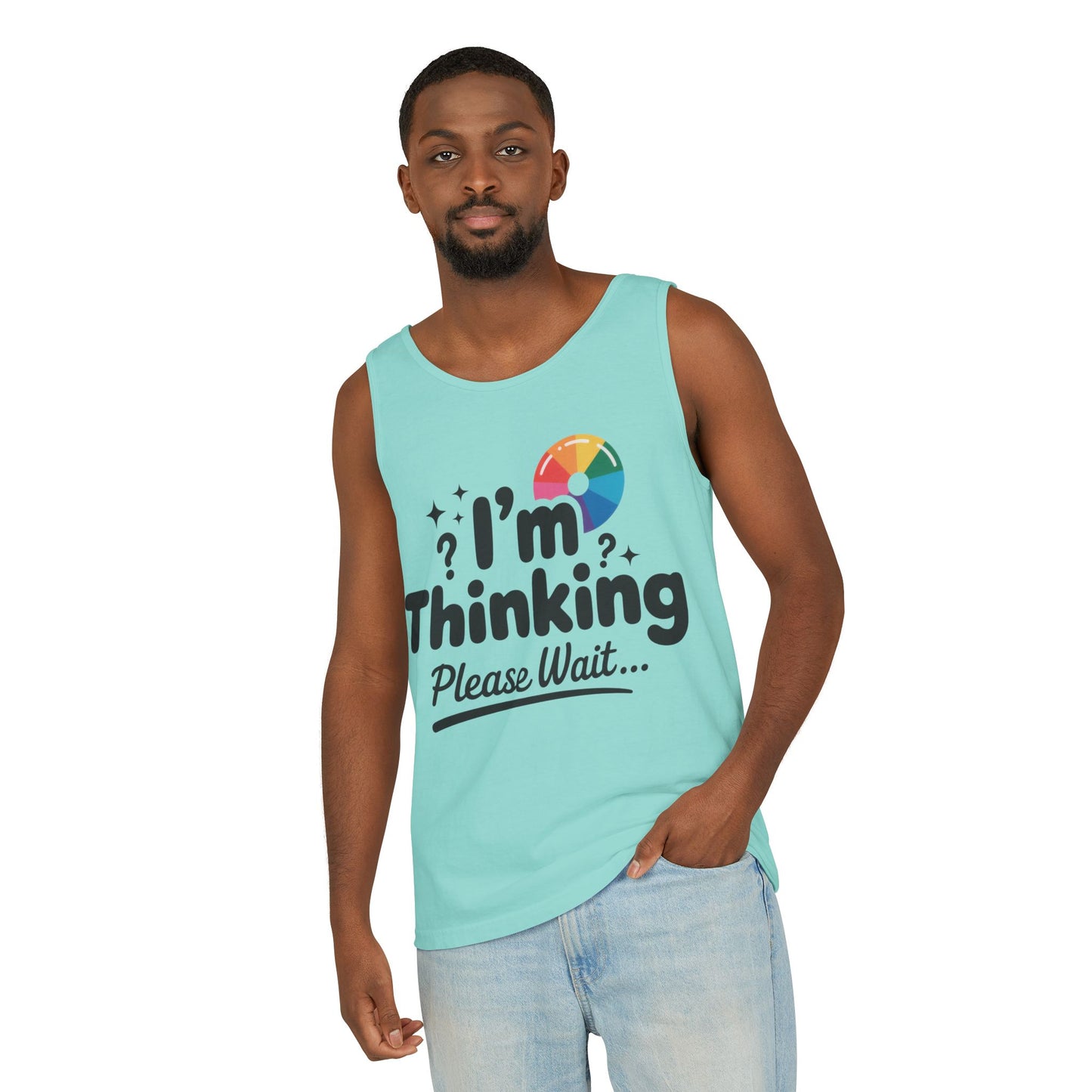 Funny - Im Thinking Please Wait - Mens Tank Top, Cute Geeky Gift for Introverts, Programmers, Designers, Fun Humor Shirt, Gift for Adults