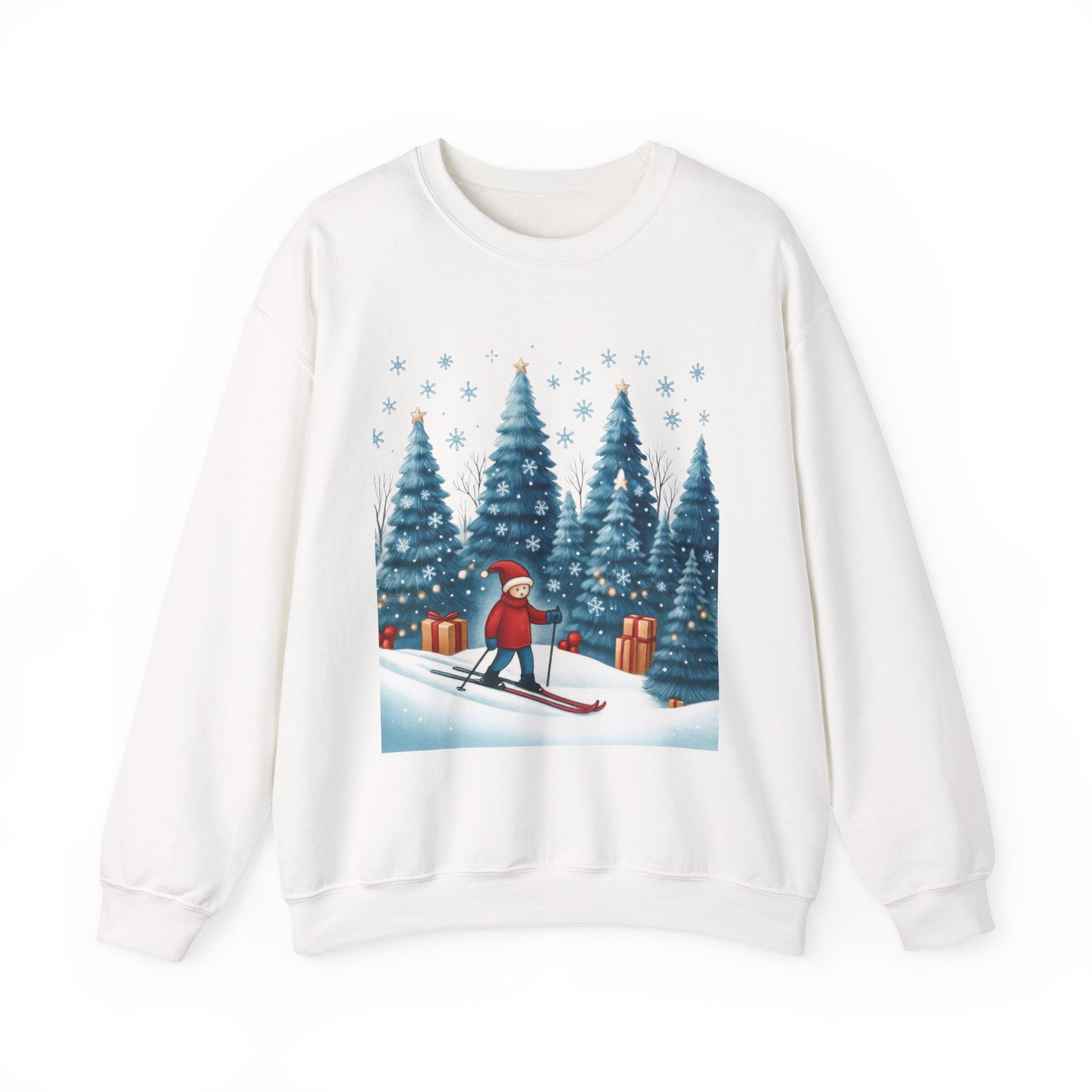 Womens Christmas Skiing Sweatshirt, Cozy Winter Holiday Pullover, Women's Heavy Blend™ Crewneck Sweatshirt