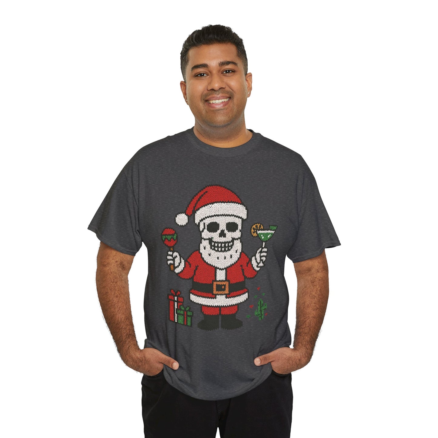 Funny Santa Skull Christmas Men's Shirt, Holiday Margarita Tee for Men