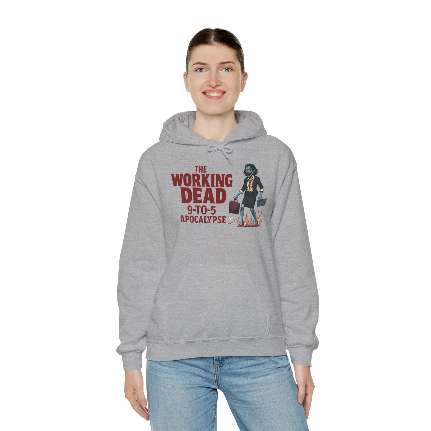 The Working Dead 9-to-5 Apocalypse Hoodie, Women's Horror Office Zombie Sweatshirt, Halloween Zombie Top, Halloween Work Top