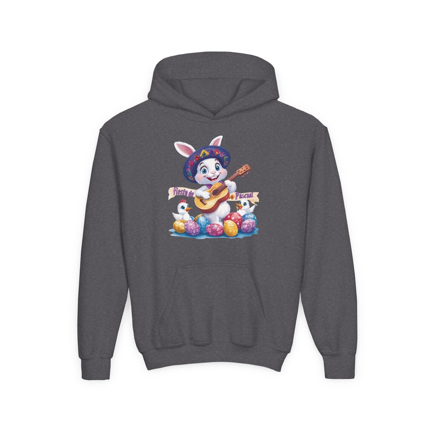Mexican Easter Bunny Kids Hoodie - Cute Spring Sweatshirt with Guitar, Fun Holiday Outfit, Colorful Fiesta de Pascua Gift for Kids