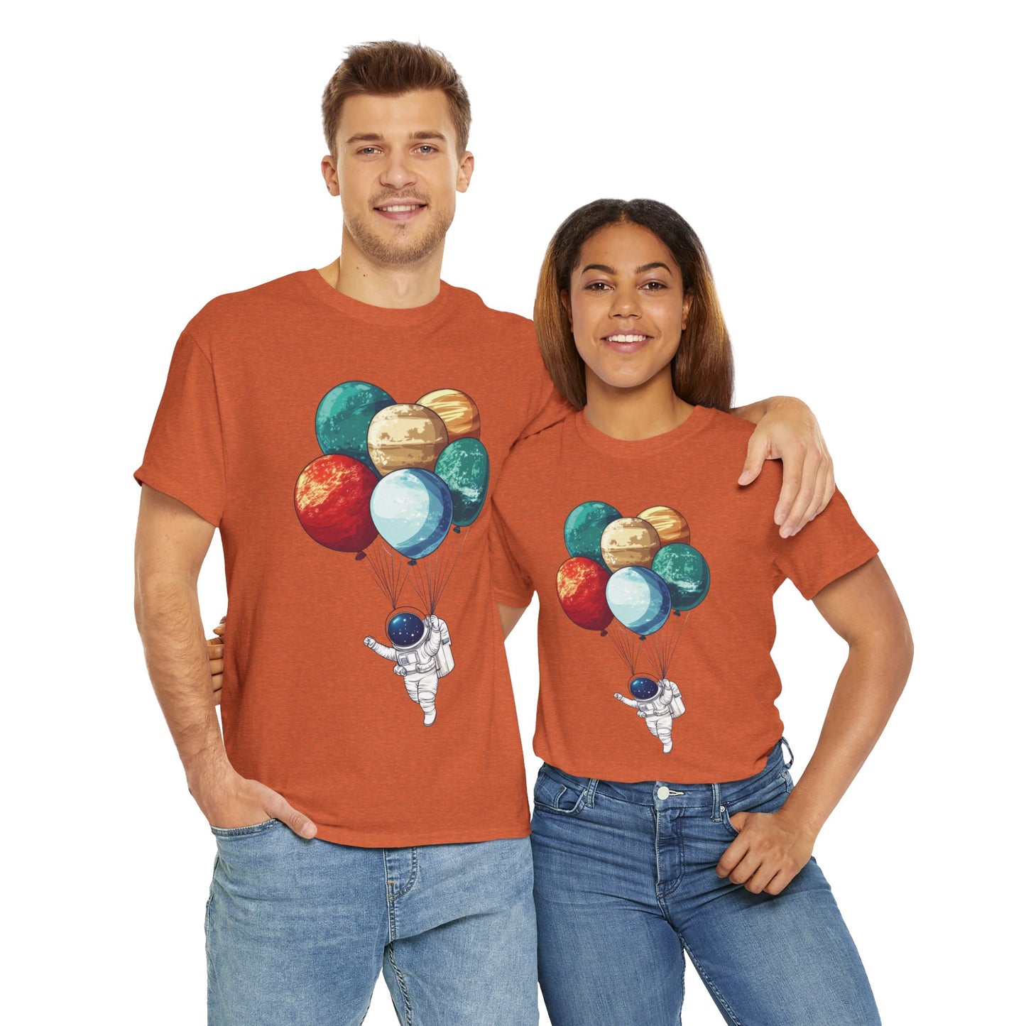 Astronaut with Planet Balloons T-Shirt, Space Lover Unisex Tee, Outer Space Graphic Shirt, Space Theme Shirt, Cosmic Adventure Top