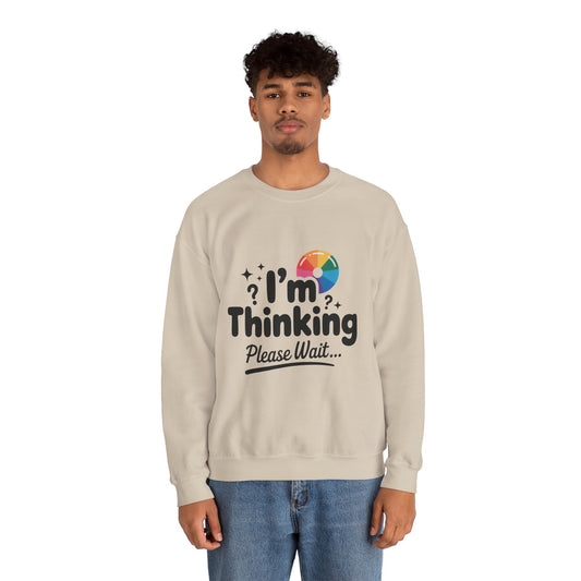 Funny - Im Thinking Please Wait - Mens Sweatshirt, Cute Geeky Gift for Introverts, Programmers, Designers, Humor Crewneck, Gift for Adults
