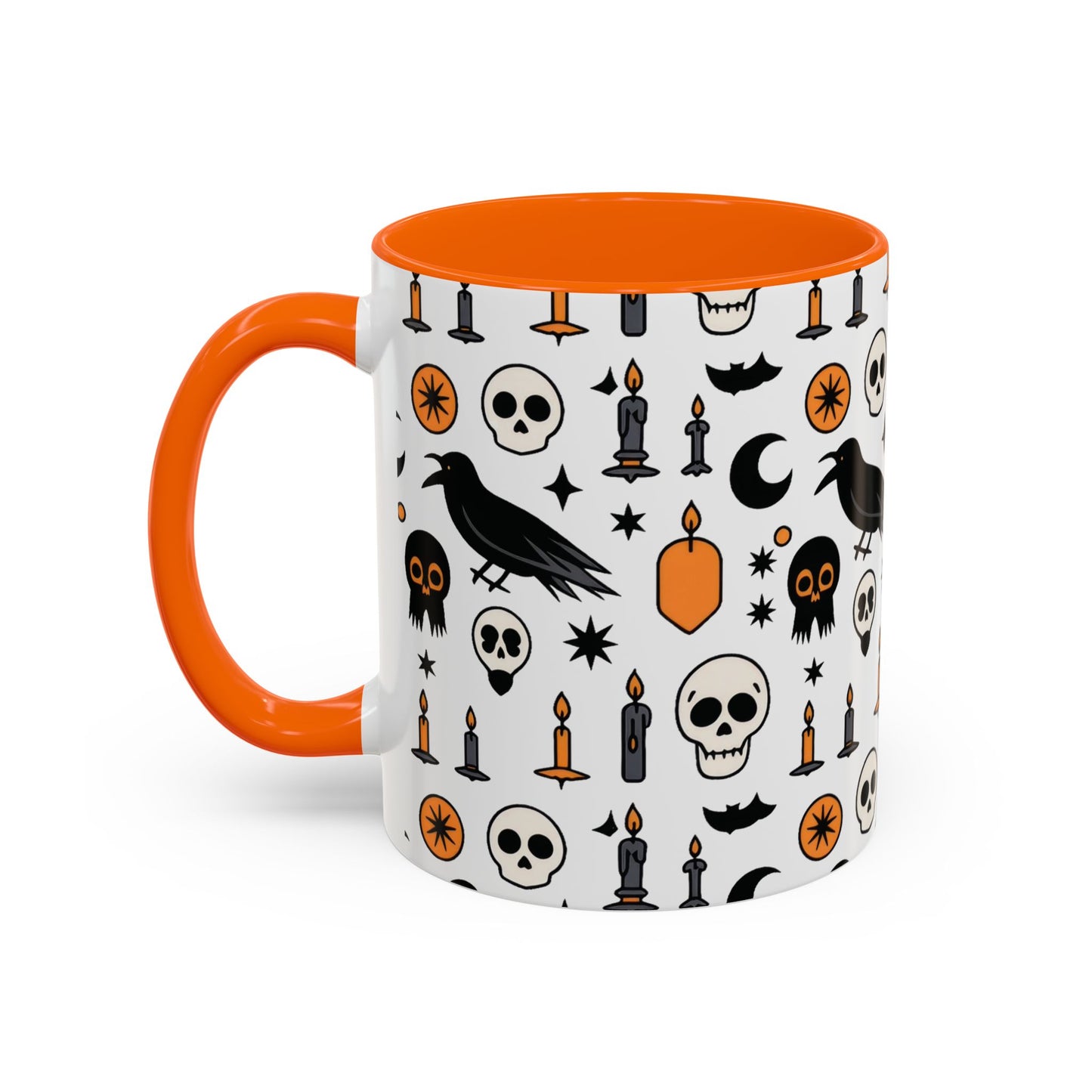 Gothic Halloween Mug, Skull, Candle - Raven Pattern Coffee Cup, Dark Aesthetic Spooky Gift for Her or Him, Accent Coffee Mug (11, 15oz)