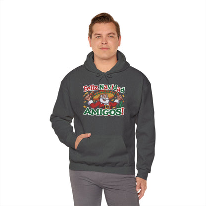 Feliz Navidad Amigos Hoodie, Funny Mexican Santa Christmas Hoodie, Latin Fiesta Holiday Sweatshirt for Men