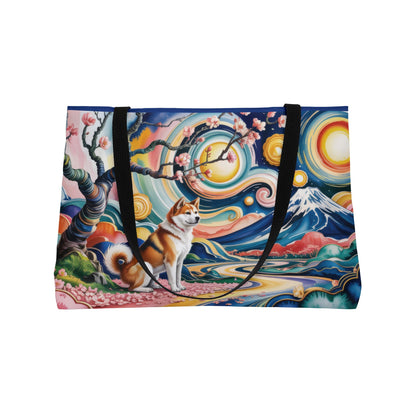 Colorful Shiba Inu Weekender Bag, Japanese Art Beach Tote, Large Travel Bag with Mt Fuji and Sakura, Dog Lover Gift, Summer Tote Bag