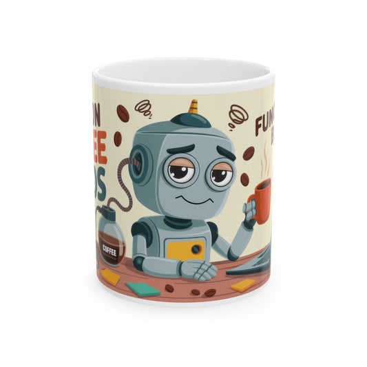 Funny Robot Coffee Mug, I Run on Coffee and Chaos, Tired Office Humor Cup, Lazy Tech Lover Gift, Gift for Coffee Lovers, Office Humor