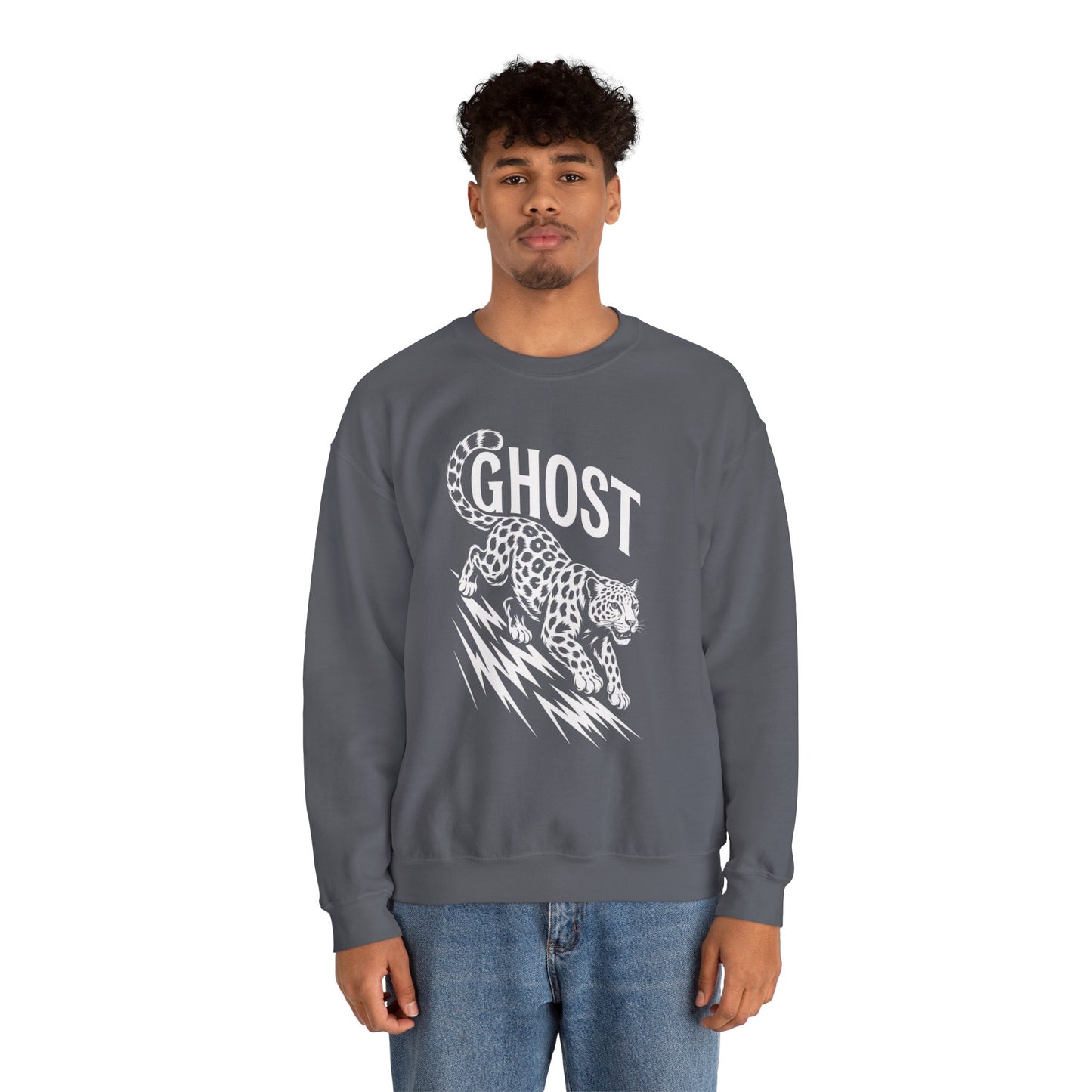 Ghost Leopard Crewneck Sweatshirt, Unisex Fashion, Cozy Casual Wear, Graphic Sweatshirt, Wild Animal Art, Gift for Animal Lovers