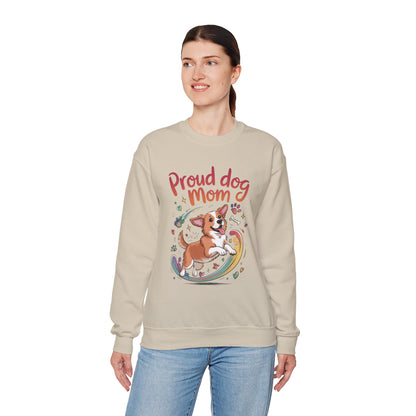Proud Dog Mom Crewneck Sweatshirt, Pet Lover Gift, Dog Mom Apparel, Animal Lover Clothing, Gift for Dog Moms, Puppy Paw Rainbow Print