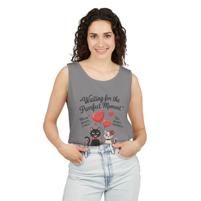 Cute Cat Lovers Tank, Womens Heavy Cotton Tank Top for Pet Owners, Funny Cat Tee, Gift for Cat Lovers, Casual T-Shirt, Animal Art Tee