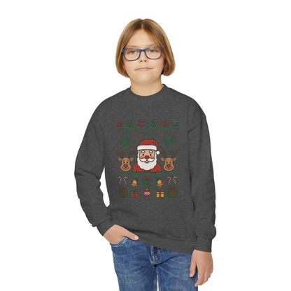 Santa - Reindeer Christmas Sweatshirt for Kids, Cozy Holiday Jumper, Youth Crewneck Sweatshirt