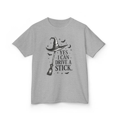 Yes I Can Drive a Stick Girls Witch T-Shirt, Cute Halloween Shirt for Kids, Girls Halloween Tee